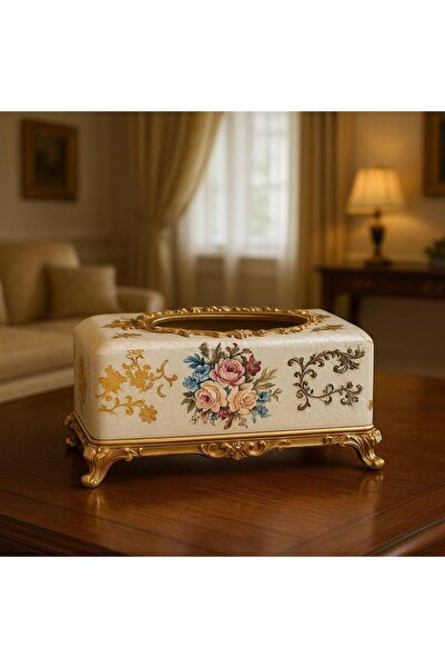 Oss elhetraf A luxurious decorative tissue box with gold patterns and classic...