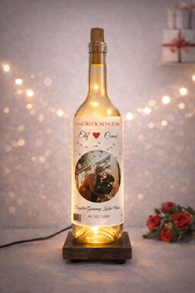 Rustic Remnants Kişiye Özel Fotoğraflı Işıklı Gece Lambası – İsim Tarihli Rom...