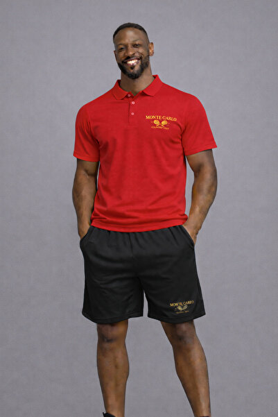 NOFLEN طقم شورت مونت كارلو مطبوع للرجال ذو ياقة بولو