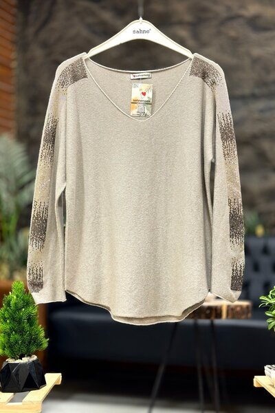 sahnemoda Plain sleeveless angora blouse with stones