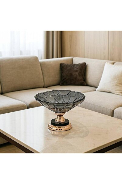 Oss elhetraf طبق قزاز أكرستالي فاخر بتصميم حجري وقاعدة ذهبية – ديكور طاولات م...
