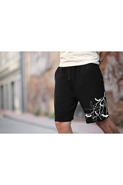 FREEDOM STOREE Unisex Two Thread Printed Oversize Shorts - Black