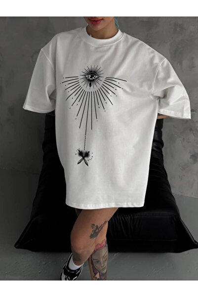 FREEDOM STOREE Μπλουζάκι Velmora Premium Crew Neck με τύπωμα oversized - Λευκό