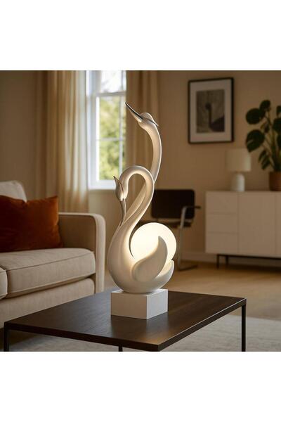 Oss elhetraf مجسم بجعتين مضيء من الفايبر – ديكور فاخر ارتفاع 70 سم