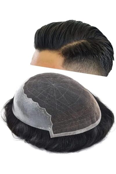 e estelle شعر مستعار رجالي من شعر بشري طبيعي، قاعدة من الدانتيل السويسري Q6، حل لتساقط الشعر