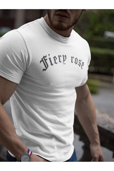 LUMİART Ανδρικό μπλουζάκι με στάμπα με λαιμόκοψη - Λευκό