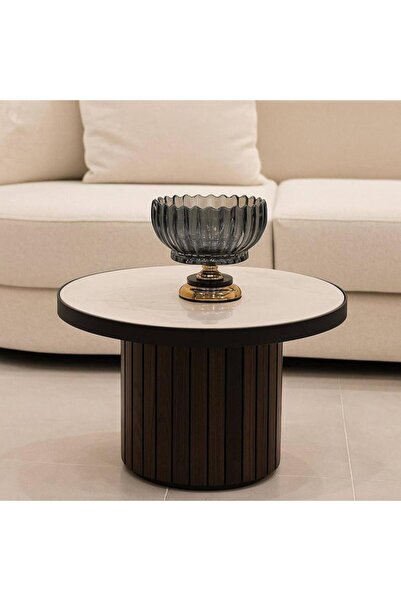 Oss elhetraf صحن تقديم كريستالي فاخر بلون دخاني مع قاعدة ذهبية – ديكور ضيافة مودرن