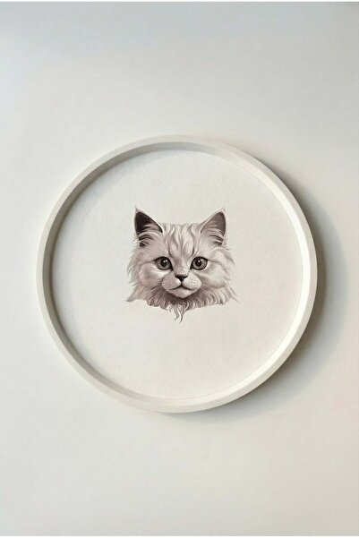 Varbifırsat Cat Patterned Round Decorative Tray - 36 cm