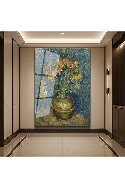 TosbArt Vincent van Gogh Vazo Ters Lale Çiçekleri Temperli Cam Tablo Sanat Ta...