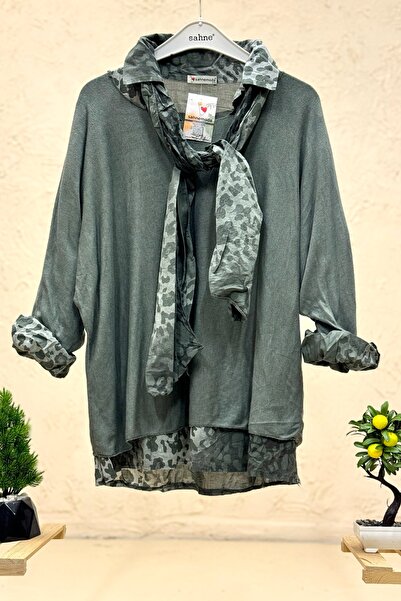 sahnemoda Leopard Print Shirt Knit Blouse