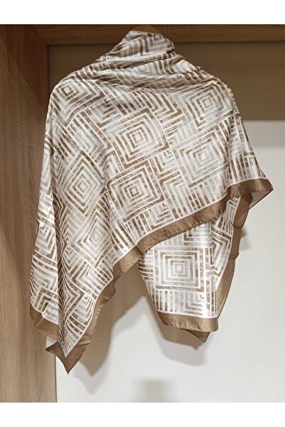 ESİMA Kare Desenli Yağ Yeşili/Bej Pamuksu Şal