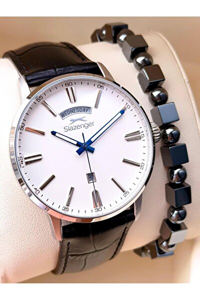 Slazenger Men's Leather Cord Bracelet Gift 2 Years Warranty Water Resistant Wristwatch Vs.Blkt.0759