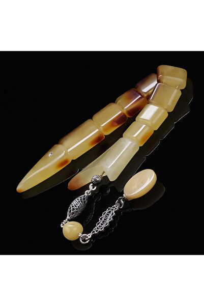 TESBİHCİBABA Doğal Yapısıyla Fosilli Damla Kehribar Balık Tesbih