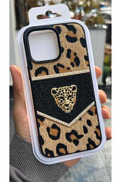 EDELFU Premium iPhone 16 Pro - Luxury Phone Case with Leopard Pattern and Stone Lion Figure, Stylish Design Cover