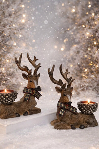 Genel Markalar Dekoratif Geyik Mumluk Seti (2 Parça) Polyester