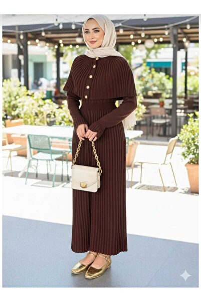 ALMİNA BUTİK PELERİN DETAYLI TRİKO ELBİSE