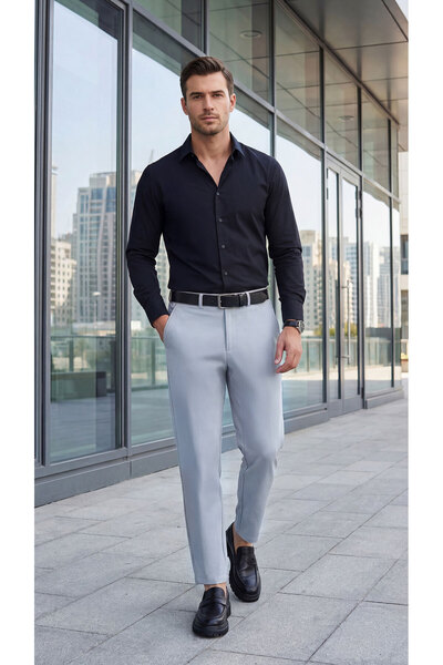 Etikmen بنطلون رجالي رياضي كلاسيكي رمادي اللون سهل الكي