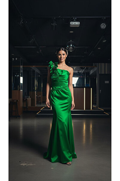 dml giyim Satin One Shoulder Evening Dress