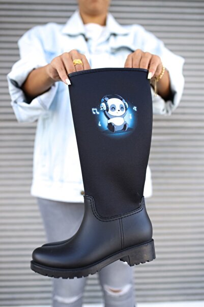 Sea&Blue Panda Printed Waterproof Women's Rain Boots with Headphones