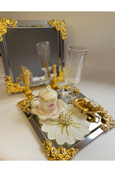 ELÇİÇEK HOME Rose Detailed Coffee Presentation Tray 2 Pieces