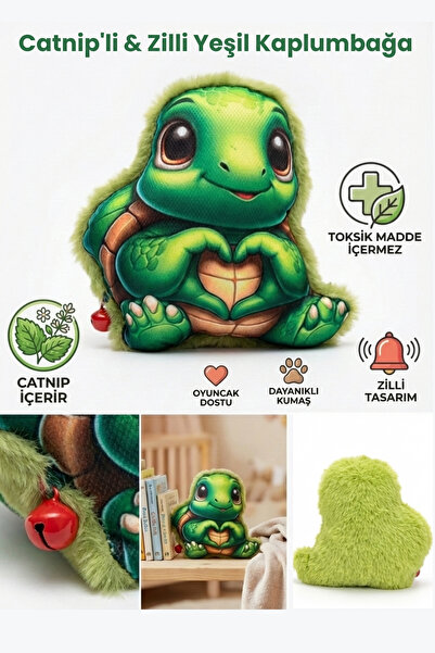 PetFix Catnip'li & Zilli Yeşil Kaplumbağa Kedi Oyuncağı