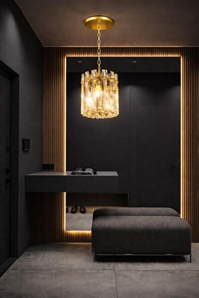 AURA LIGHTING Gold Kristal Cam Taşlı Belek Sarkıt Modern Avize