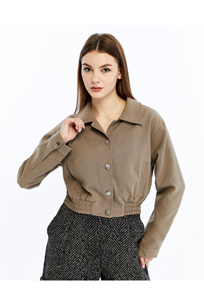 Bella Bloom Boutique Women's Crop Jacket Waist Elastic Detailed Transitional Coat