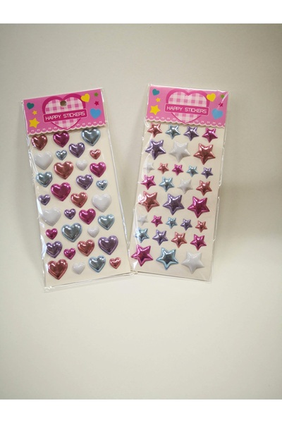 Linea Metalik Renkli Yıldız, Kalp Stickers Etiket Kabartmalı – 2 Ayrı Model -...