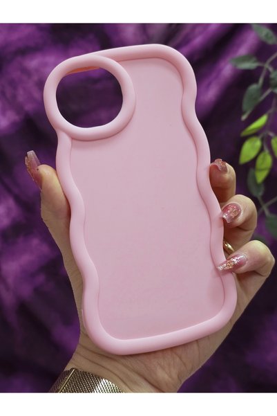 Magic Ring Iphone 15 Uyumlu Yumuşak Dokulu Dalga Kenarlı Pudra Pembe Kılıf