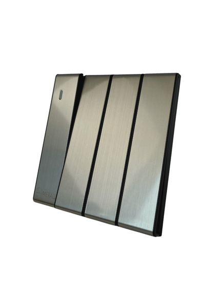 MERALLİ INOX 4'lü vavien anahtar, hakiki fırçalanmış paslanmaz çelik, çerçeve...