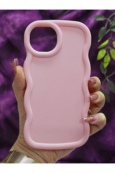 Magic Ring iPhone 13 / 14 Compatible Soft Textured Wave Edge Powder Pink Case