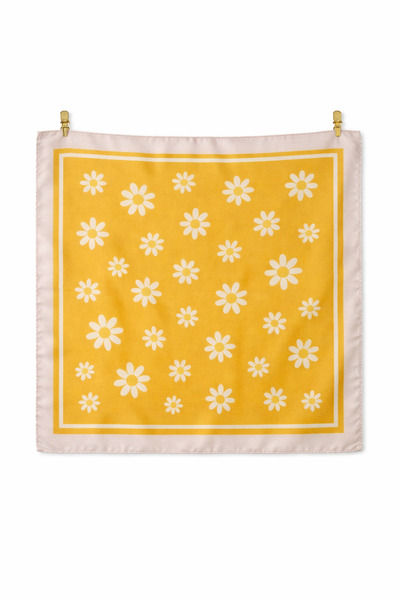AGAPI Daisy Patterned Satin Scarf |   Mustard Yellow Framed Stylish Women's Bandana