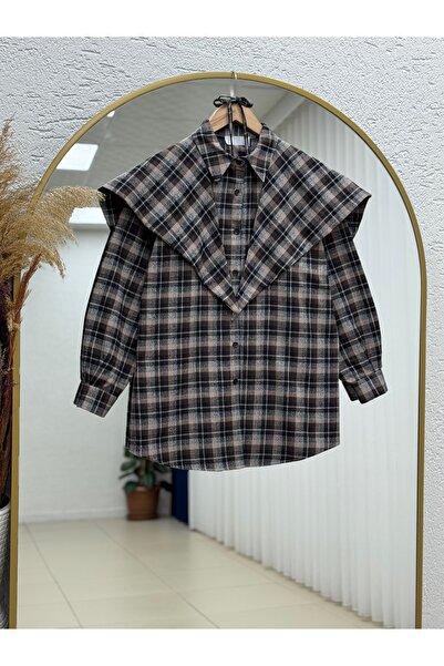 MİHRA STORE Καρό πουκάμισο με σάλι Gülten-BN4575 Καφέ