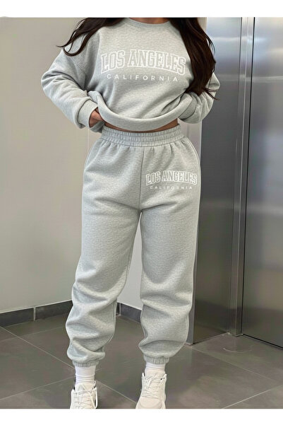 Mayer Butik Unisex Women/Men Los Angeles Printed Cotton Oversized Jogger Sweatshirt Bottom Top Set