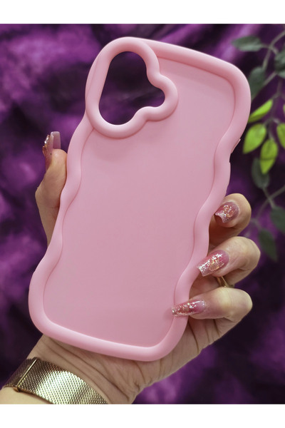 Magic Ring iPhone 16 Compatible Soft Textured Wave Edge Powder Pink Case