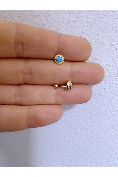 Arescollection 1 ADET MAVİ ZİRKON TAŞLI TRAGUS HELİX LOBE UYUMLU PİERCİNG