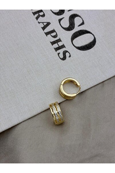 Hedef Bijuteri Zircon Stone Three Rows Thick Hoop Earrings Cm29