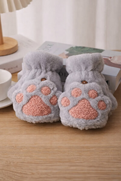 MD Moda Accessories Peluş Ayıcık Pati Desenli Parmaksız Eldiven – Kışlık Yumu...