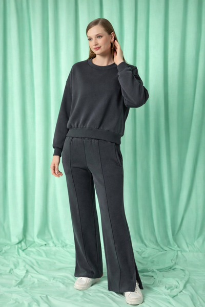 seis wear 3 İplik Sweat & Y Slit Wide Leg Tracksuit Set