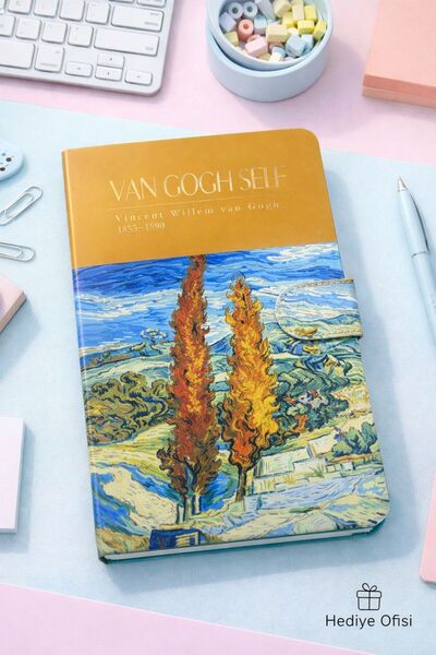 hediyeofisi دفتر ملاحظات فان جوخ بغلاف جلدي - مع قفل مغناطيسي، دفتر ملاحظات مسطر، مفكرة بتصميم خاص