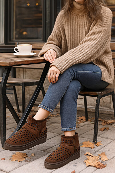 DAD WOLF Stoned, Furry Plush Women's Platform Boots Mini Dıpper 1168170