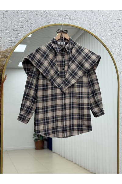 MİHRA STORE Gülten Shawl Plaid Shirt-Bn4575 Mink