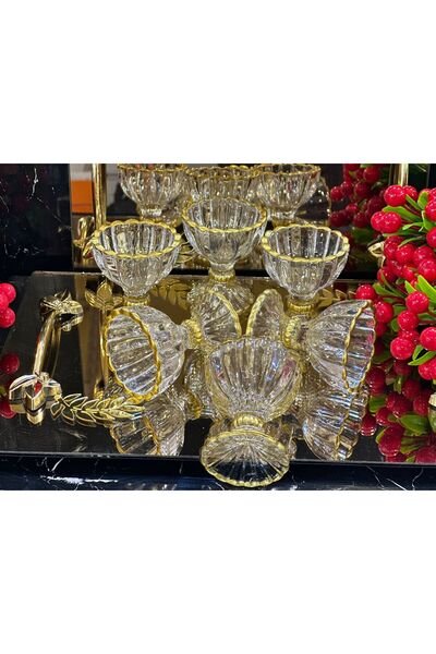 pırıltı home 6'LI KÜÇÜK AYAKLI LOKUMLUK-SOSLUK-SUNUMLUK GOLD RENKLİ