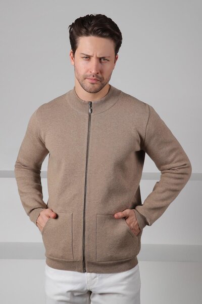 Ferraro Beige Double Pocket 100% Cotton Men's Knit Cardigan