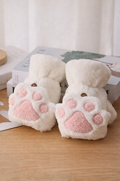 MD Moda Accessories Peluş Ayıcık Pati Desenli Parmaksız Eldiven – Kışlık Yumu...