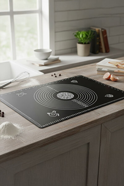 Vadi Black Silicone Dough Rolling Mat with Scale - Fireproof Non-Stick Dough Kneading Cover 50X40 cm