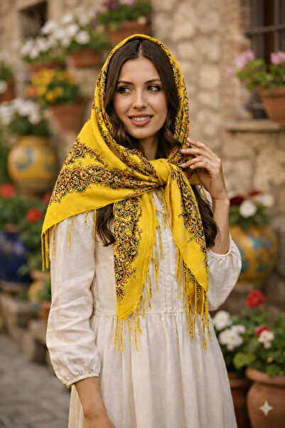 ASKA Mardin Regional Hamavi Tassel Shawl in Yellow Color