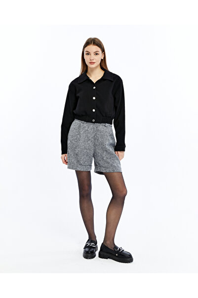 zavina Women's Cropped Jacket with Elastic Waist and Snap Closure, Casual Stylish Coat