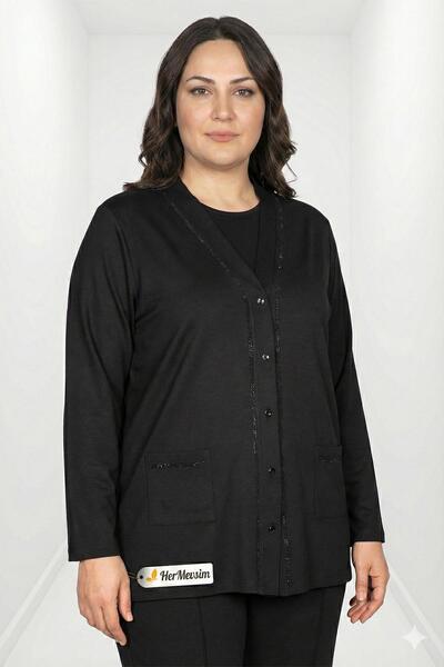 Hermevsim Hesna Women's Ahu Plus Size Five-Button Pocket Combed Cotton Black Jacket