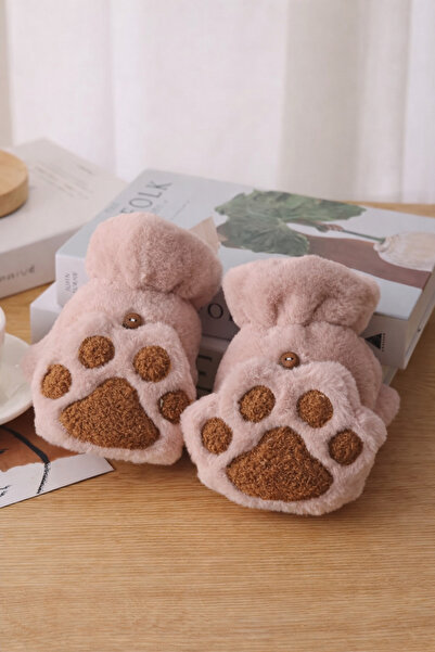 MD Moda Accessories Peluş Ayıcık Pati Desenli Parmaksız Eldiven – Kışlık Yumu...